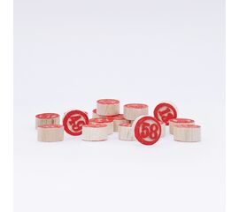 Lottonummern aus Holz mit roten Ziffern, Modell 6029 / Numéros en bois avec inscription rouge, modèle 6029