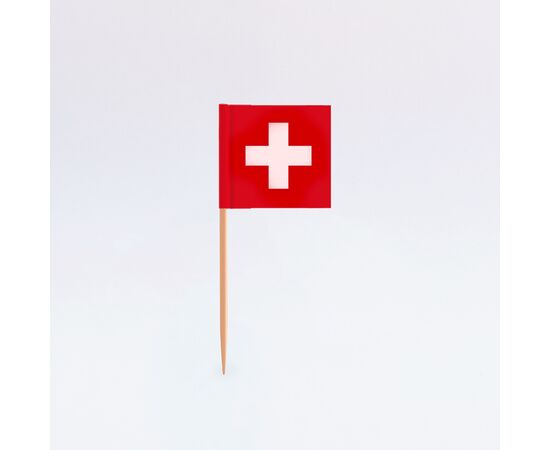 Zahnstocherfähnchen Schweiz 2,5 x 3,8 cm (100 Stück), Modell 751 / Piques à cocktail avec drapeau de la Suisse 2,5 cm x 3,8 cm (100 pièces), modèle 751