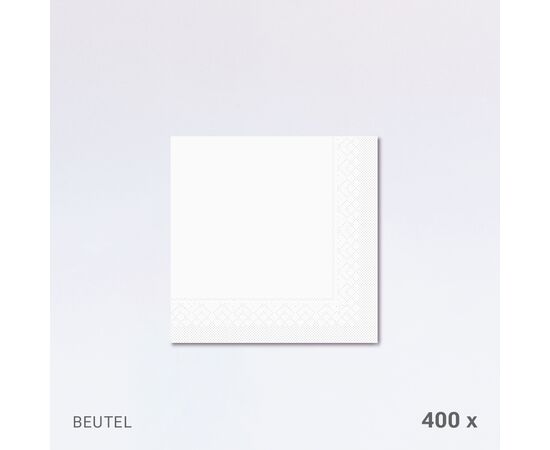 Servietten 33 x 33 cm, 1-lagig, 1/4-Falz, im Beutel (400 Stück) / Serviettes 33 x 33 cm, simple épaisseur, pliage 1/4, en sachet (400 pièces)