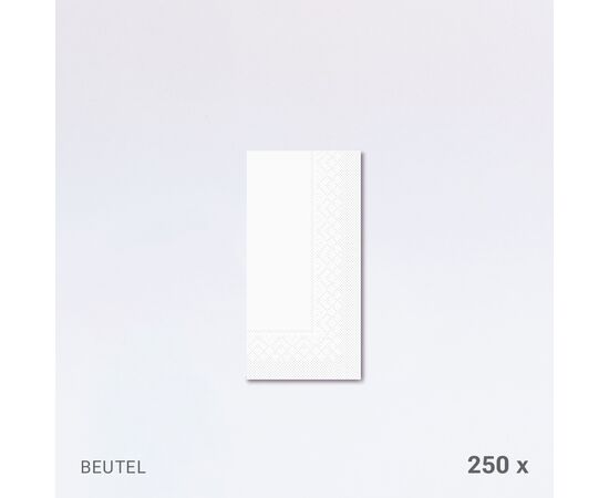 Servietten 33 x 33 cm, 2-lagig, 1/8-Falz, im Beutel (250 Stück) / Serviettes 33 x 33 cm, double épaisseur, pliage 1/8, en sachet (250 pièces)