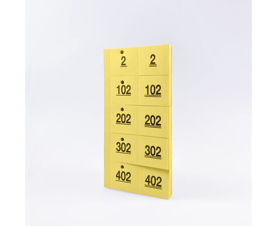 Garderobennummern Heftform, gelocht, Modell 464 / Tickets de vestiaire en forme de calepin, perforés, modèle 464